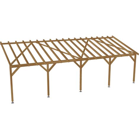 Carport adossé 9x3 – Tuilable pente 30% – Bois massif traité CL3 marron – Sections robustes pour durabilité maximale – Jardinatoire (1/5)
