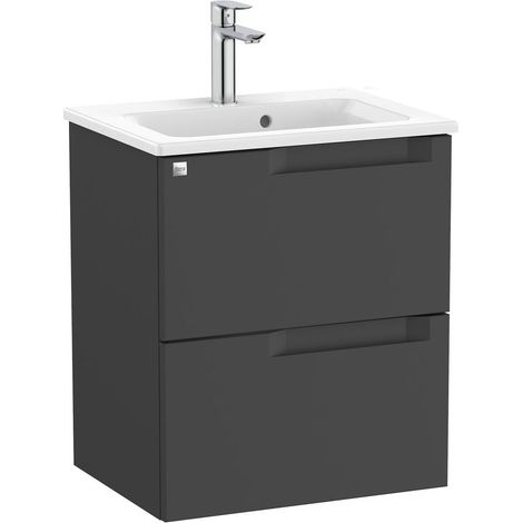 Pack Unik mueble base compacto de dos cajones + lavabo ALEYDA - ROCA Color: Negro mate - Medidas: 505x380x565 mm (1/2)