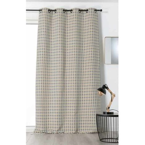 Rideau ambiance vintage stylisée - 135x240cm - Blanc (1/2)