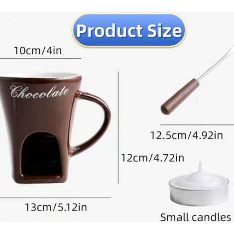 Tasse Fondue Chocolat - - Céramique - Fourchettes - Bougie - Blanc (1/4)