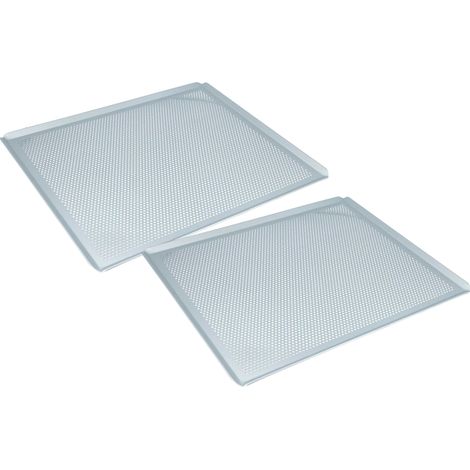 vhbw 2x Backblech für Backofen - 45,5 x 37,5 x 1 cm Silber, Perforiert (1/4)