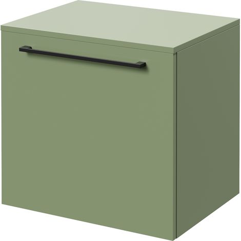 Napoli 390 Olive Green 500mm Wall Mounted Single Drawer Vanity Unit for Countertop Basins - 500mm - Matt Black 320mm Handle