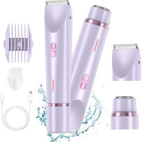 Rasoir 2 en 1 pour femme – Rasoir électrique – Étanche – Tondeuse maillot – Confortable et doux – Tondeuse douce pour le corps et les zones sensibles – Rasage confortable et indolore – Violet (1/5)