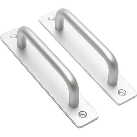 Lot de 2 poignées de porte coulissantes en alliage d'aluminium argenté pour portes de grange, placards, abris de jardin, etc. (1/4)