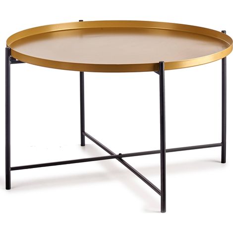 Tiefer Kaffeetisch mit goldener Tischplatte, Ø 76,5 cm (1/3)