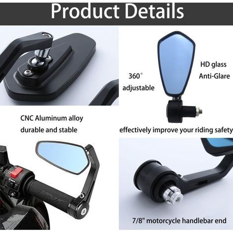 FOREHILL Rétroviseurs Moto 7/8" 22mm Retroviseur Moto Embout de Guidon Anti-Glare Retroviseur Latéraux Moto Yamaha Suzuki Kawasaki (1/4)