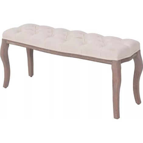 Banc capitonné lin beige et pieds bois massif clair Makin 110 cm (1/5)