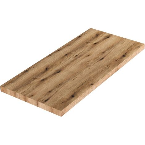 Kiamami Valentina – Étagère en bois pour lavabo de salle de bains 100 cm – Finition chêne naturel – Largeur 100 cm – Profondeur 46 cm – Hauteur 4 cm