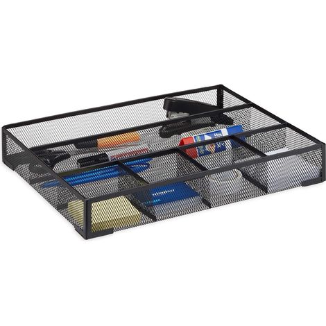 Plateau Organisateur De Tiroir à 5 Grilles, Organisateur de bureau en maille métallique noire, Panier De Rangement Stable Et Antidérapant, Pour Fournitures de bureau et rangement de papeterie (1/5)