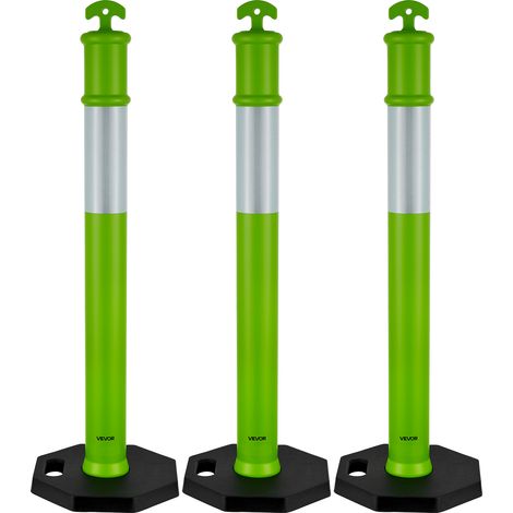 VEVOR Pali Delimitatori di Traffico, 3 Pezzi, Paletti di Sicurezza Stradale da 1140 mm con Base Appesantita e Strisce Riflettenti, Pali Delimitatori Resistenti per Cantieri Edili, Parcheggi, Verde