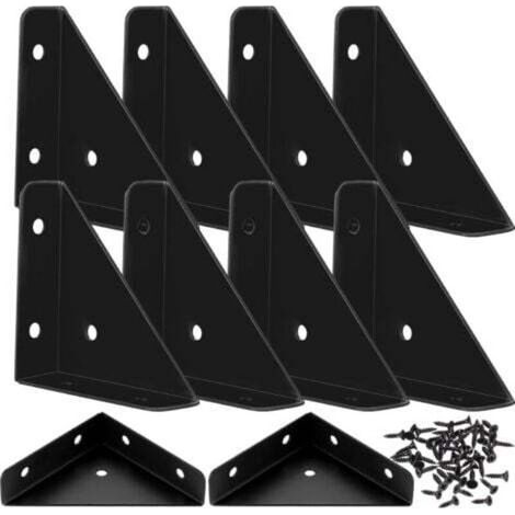 Équerres d’angle universelles en métal noir – Lot de 10 supports triangulaires pour meubles en bois, armoires, chaises et tables (1/5)