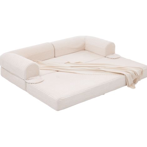 Divano letto 2 posti in corduroy beige convertibile MODENUIT (1/5)