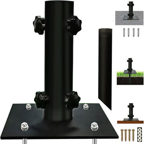 Base de parasol de terrasse, support de parasol multifonction pour extérieur avec fixation au sol, support de parasol de table en métal robuste pour terrasse, béton, pelouse, montage mat (1/5)