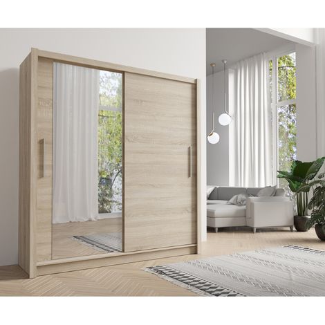 Armoire moderne bois 2 portes coulissantes 155cm ULRIC (1/4)