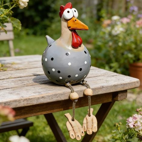 Statue de coq artisanale JeiibrZui - 9 x 9 x 15 cm - 1 pièce - Grise - Figurine de poule mignonne en céramique pour terrasse et jardinière (1/5)
