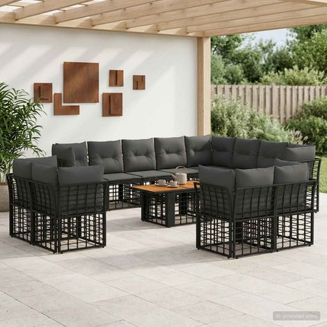 Set Divano da Giardino 13 pz Nero e Grigio scuro polyrattan vidaXL (1/5)