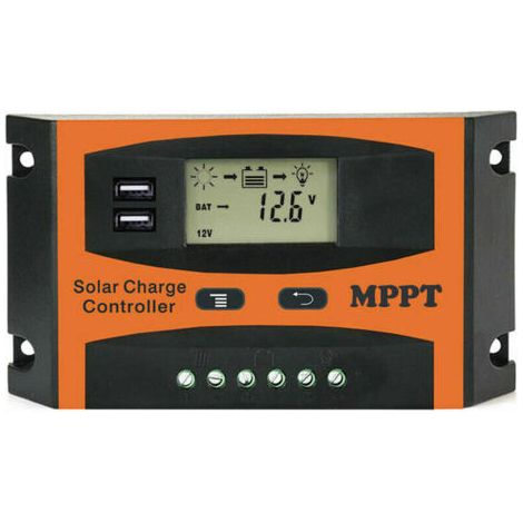 Régulateur solaire et éolien auto-reconnu Régulateur de batterie de panneau solaire 12 Volt/24 Volt Double écran LCD USB Régulateur solaire, 60A (1/4)