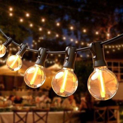 Guirlande Guinguette Extérieure 7.5M 25 Ampoules Guirlande Lumineuse avec 2 Ampoule de Rechange Guirlande Guinguette Raccordable Étanche IP44 Jardin Parasol Terrasse Mariage Pergola-Blanc Chaud (1/5)