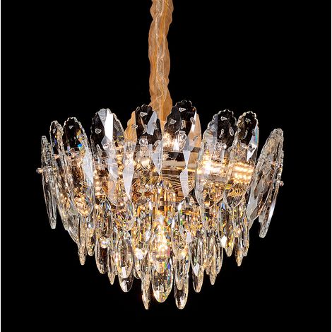 Lustre Cristal 7XE14 Diametre 40 Dore Hauteur Reglable Metal (1/2)