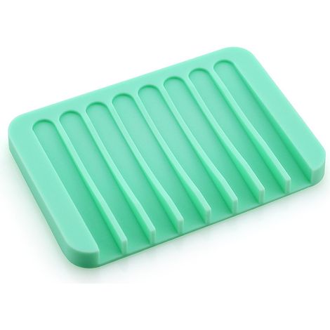 MINKUROW Silikon-Seifenschale Selbstentleerende Seifenaufbewahrungsbox Teller Trockenseifenschoner Seifenschale mit Kammform für Dusche Badezimmer Küche Grün-2-tlg (1/5)