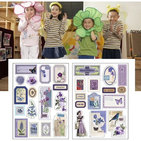 Autocollants adhésifs Infeel.Me, série Parfum de jardin, autocollants décoratifs rétro pour journal intime (2 feuilles), Chemin violet (1/5)