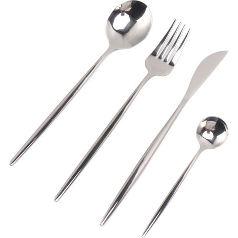 Ensemble de couverts 4 pièces, poli miroir, pour restaurant ou maison, couleur argent.