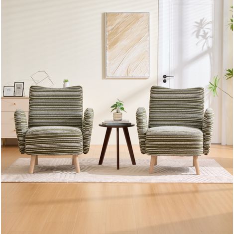 Poltrona moderna minimalista, con tasche laterali, schienale ergonomico, gambe in legno, bouclé, verde oliva (1/5)