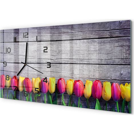 Horloge Murale Salle à Manger 60x30 cm Verre Trempé Design Contemporain Tulipes sur bois (1/5)