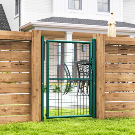 Portillon de jardin en acier 97 x 175 cm portail de jardin avec serrure, clés et poignée, vert (1/5)