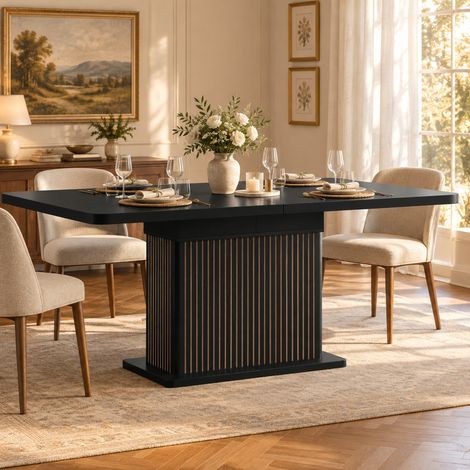 Tavolo allungabile 120-160x80x76 cm MDF/metallo nero con vano nascosto - MEUBLIV (1/5)