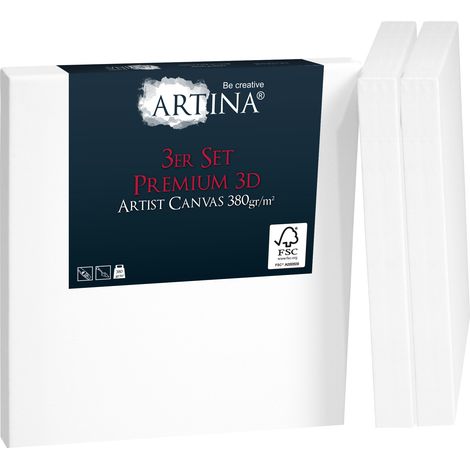 Artina 3D Toile Peinture sur Châssis Bois pour Toile Fait de 100% de Coton 380g/ m² - Toile Vierge 3 Fois Peinte au préalable - Lot de 3 20cm, 20cm (1/5)