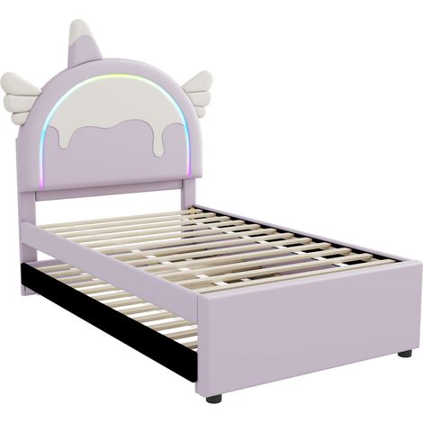 Cama infantil de unicornio 90 x 200 cm con cama nido y cajones, PU morado, HOMVRA (1/5)