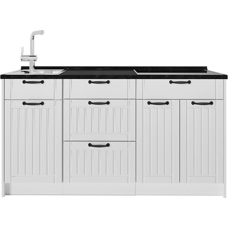 Cucine componibili piccole Fame-Line, Bianco rustico/Bianco, 150 cm senza piano di lavoro, Vicco (1/5)