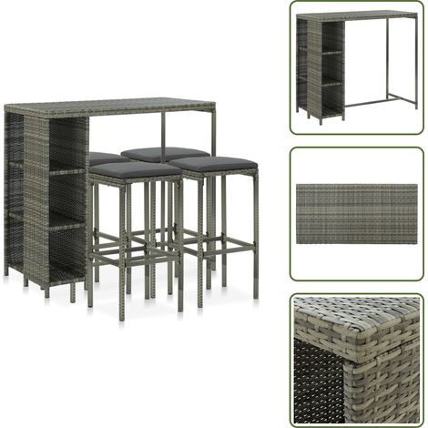 Rattan - vidaXL Set da Bar da Giardino 5 pz con Cuscini in Polyrattan Grigio - Acciaio verniciato