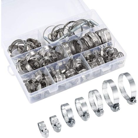 Collier de Serrage Réglables, Tuyau Clips, Colliers de Serrage en Acier Inoxydable, Pinces de Tuyau pour Tube A'automobiles, Piscine, 71 Pièces/8-38 mm (1/5)