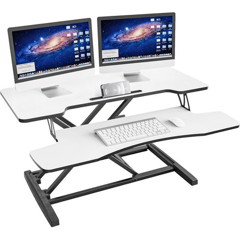 36inch Poste de Travail Assis-Debout, Station de Travail Debout à Hauteur Facilement Réglable de Clavier Amovible, Plate-Forme de 91.5x40cm (Noir+Blanc) (1/5)