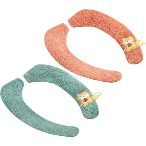 2 paires de housses de siège de toilette lavables avec coussins chauffants en fibres, couleurs aléatoires, chaudes en hiver - vert + orange (1/4)