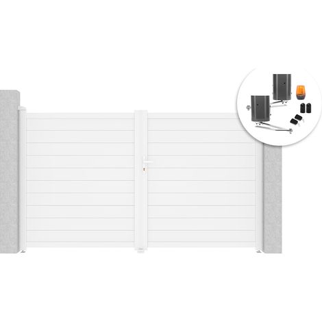 Portail battant 3m EIGER H.180cm blanc + Motorisation BUNKER B500 (1/5)