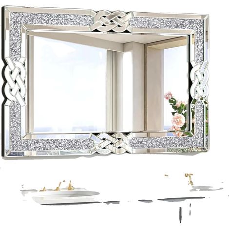 Miroir Mural, Forme Rectangulaire, Fini Décoratif Étincelant (1/2)