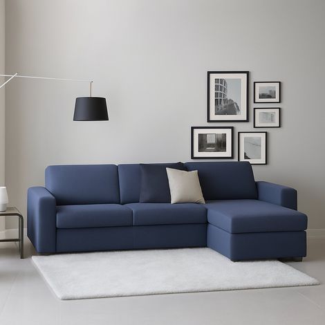 Talamo Italia Sofá fijo Debora, Sofá de esquina, 100% Made in Italy, Sofá Sala de estar, con contenedor reversible Peninsula, en tela acolchada, con reposabrazos delgados, Cm 260x95h90, Azul, con emba (1/5)