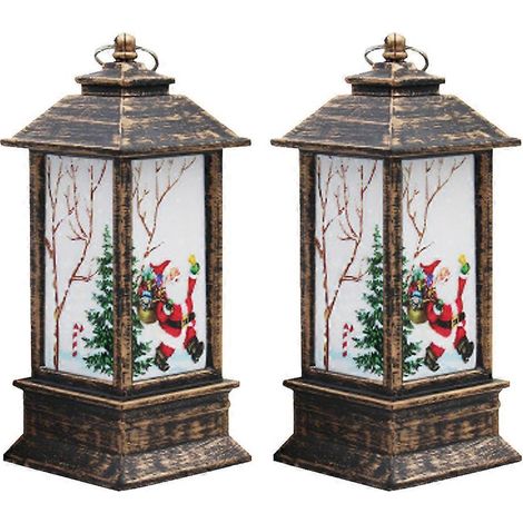 Lot de 2 lanternes décoratives LED sur le thème de Noël, pour bureau ou chambre (Père Noël) (1/5)