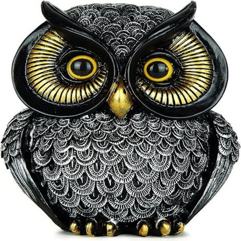 1 Figura de búho, decoración retro, resina pintada a mano, gris, para sala de estar, dormitorio, oficina (1/5)