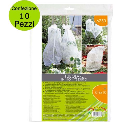 Multipack 10 pz telo protettivo per piante tubolare in tnt multiuso 17g/mq misura 0,8 x 10 metri