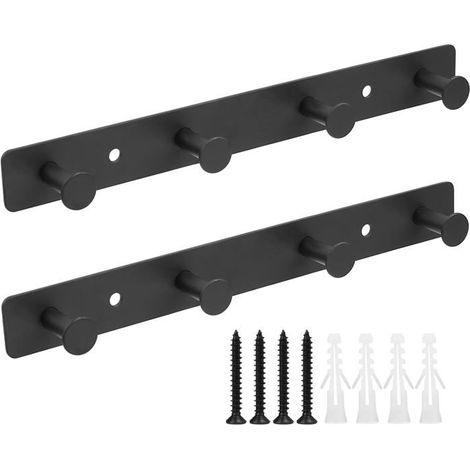 BelleRise - Crochets Muraux pour Manteaux, Lot de 2, Patère à 4 Crochets, Crochets Muraux, Porte-Manteaux Muraux, Patère Noire (1/5)