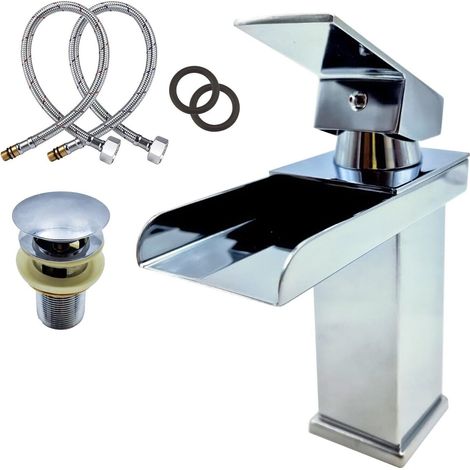 Rubinetto a Cascata in Acciaio Inox Cromato con Piletta Inclusa cromato - 16.5 cm