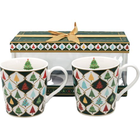 Tazas de porcelana navideñas, juego de 2, árbol de Navidad (1/5)