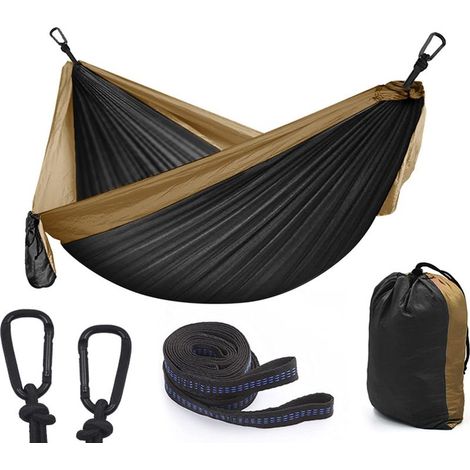 Outdoor-Camping-Hängematte 270 × 140 cm, einfache Terrassenschaukel mit Hängemattengurten und Aufbewahrungstasche, Tragkraft 300 kg (1/5)