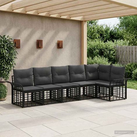 vidaXL  Outdoor Sofa Set  6 pcs Black and Dark Grey Poly Rattan