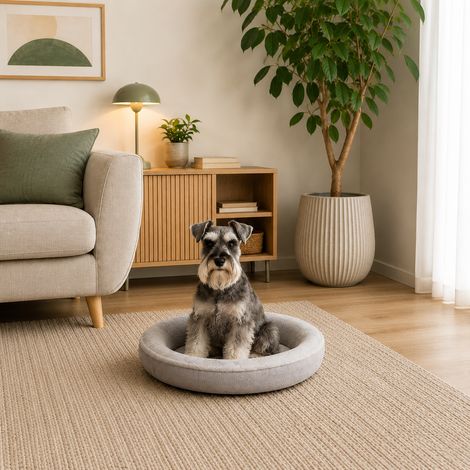 belviona Hundebett rund, Hundekorb in Doughnut-Form, abnehmbarer Bezug, waschbar & rutschfest, 55 cm Durchmesser, grau (1/5)
