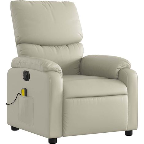 Poltrona relax TV funzione massaggio reclinabile elettrica 6 punti massaggio in PVC crema DEC027149